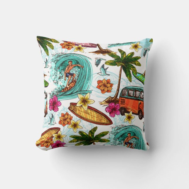 Cool surf beach pattern throw pillow (Front)