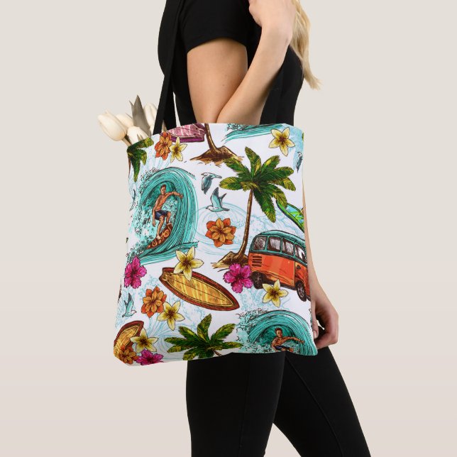 Cool surf beach pattern tote bag (Close Up)