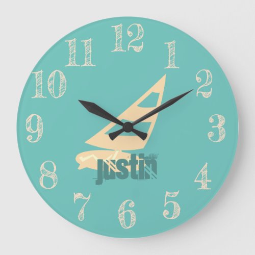 Cool Surf Board Kids Nautical Add Name Large Clock