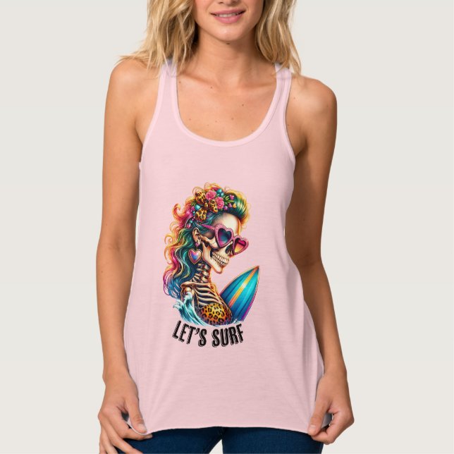 Cool surf skeleton word art Summer beach Tank Top (Front)