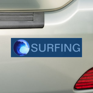 cool surf style blue wave bumper sticker