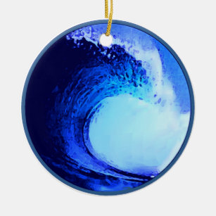 cool surf style blue wave ceramic ornament