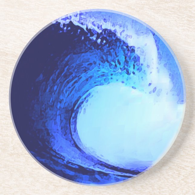 cool surf style blue wave drink coaster (Front)