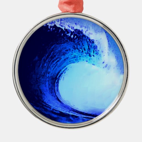 cool surf style blue wave metal ornament