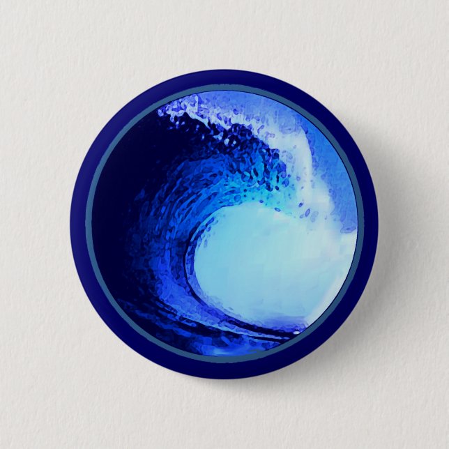cool surf style blue wave pinback button (Front)