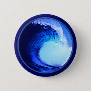 cool surf style blue wave pinback button