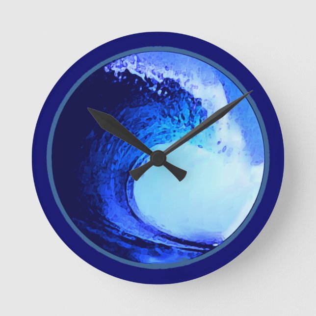 cool surf style blue wave round clock (Front)