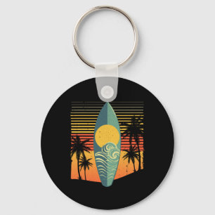 Cool Surfboard For Men Women Surfer Retro Surf Sun Keychain