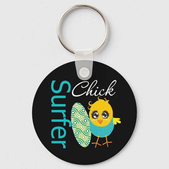 Cool Surfer Chick Keychain (Front)