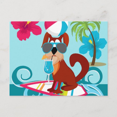 Cool Surfer Dog Surfboard Summer Beach Party Fun Invitation Postcard