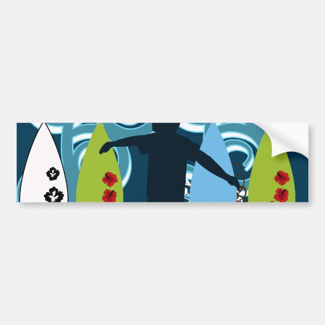 Cool Surfer Dude Surfing Beach Ocean Design Bumper Sticker (Front)