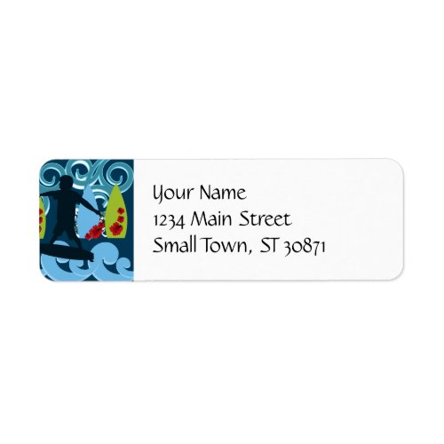 Cool Surfer Dude Surfing Beach Ocean Surf Waves Label