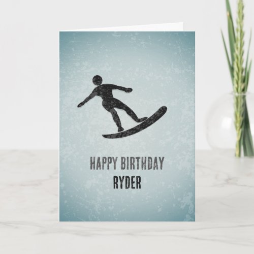 Cool Surfer on Board _ Metal Look Male Birthday Card