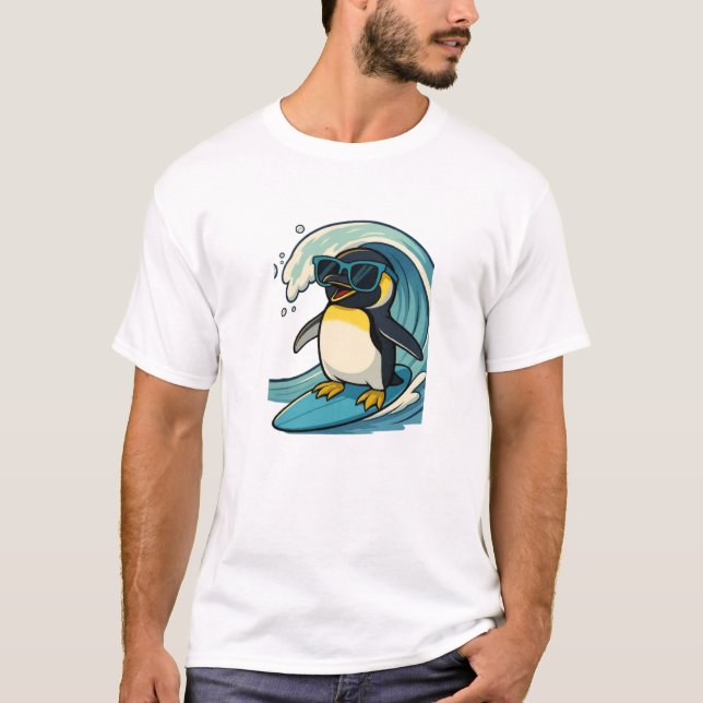 Cool Surfer Penguin with Sunglasses T-Shirt (Front)