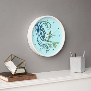 Cool Surfer Riding Teal Blue Ocean Waves Clock