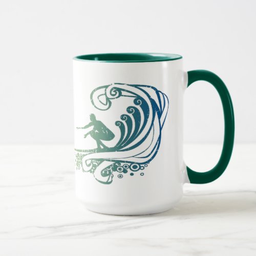 Cool Surfer Riding Teal Blue Ocean Waves Mug