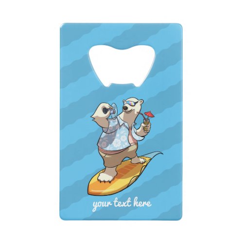 Cool Surfer with Cocktail Cartoon Polar Bear Credit Card Bottle Opener