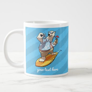 Cool Surfer With Cocktail Cartoon Polar Bear Giant Coffee Mug by NoodleWings at Zazzle