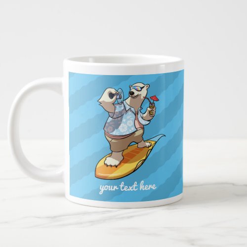 Cool Surfer with Cocktail Cartoon Polar Bear Giant Coffee Mug