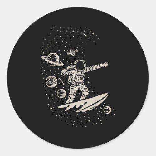Cool Surfing Astronaut Space Planets Cosmonaut Classic Round Sticker