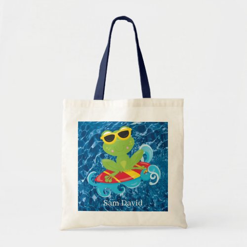 cool surfing beach frog add name Tote Bag