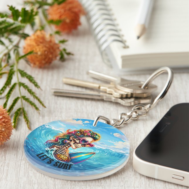 Cool surfing lovers word art  keychain (Front Right)