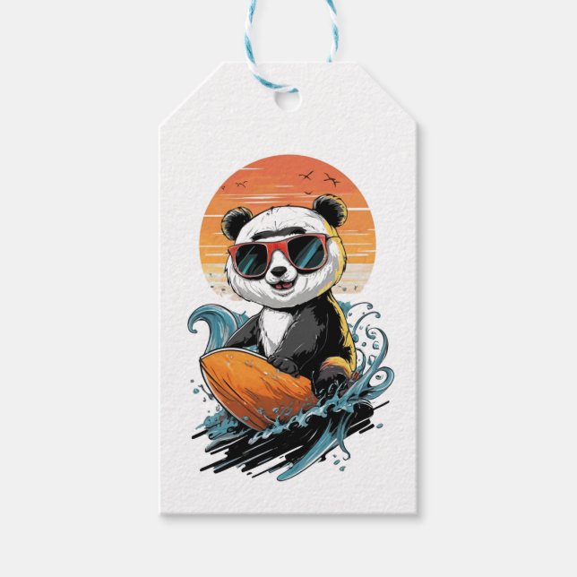 Cool Surfing Panda Bear Gift Tags (Front)