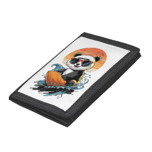 Cool Surfing Panda Bear Tri-fold Wallet