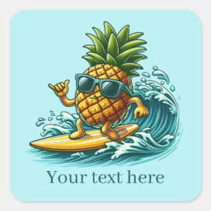 Cool surfing pineapple add text Summer Square Sticker