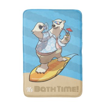 Cool Surfing Polar Bear Bath Time Cartoon Bath Mat by NoodleWings at Zazzle