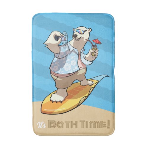 Cool Surfing Polar Bear Bath Time Cartoon Bath Mat