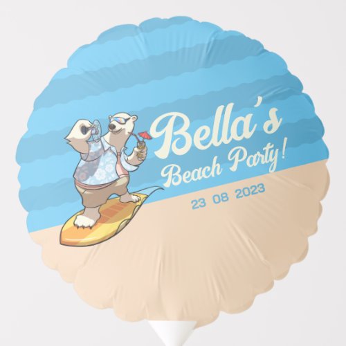 Cool Surfing Polar Bear Beach Party Cartoon Balloon