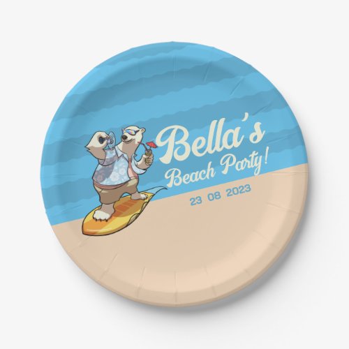 Cool Surfing Polar Bear Beach Party Cartoon Paper Plates