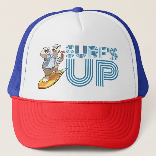 Cool Surfing Polar Bear SURFS UP Cartoon Hat