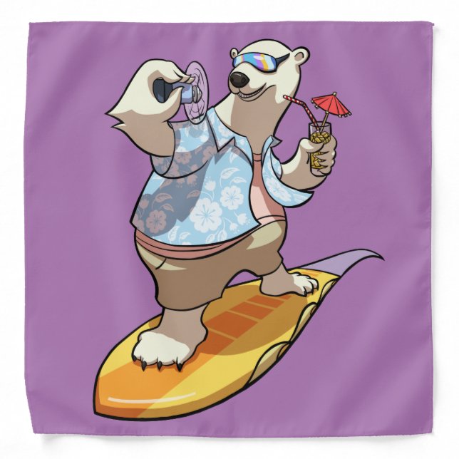 Cool Surfing Polar Bear with Cocktail Cartoon Bandana (Front)
