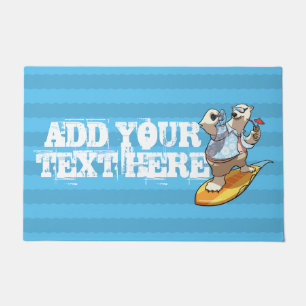 Cool Surfing Polar Bear with Cocktail Cartoon Doormat