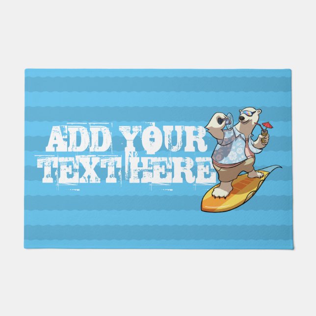 Cool Surfing Polar Bear with Cocktail Cartoon Doormat (Front)