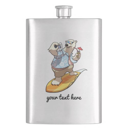 Cool Surfing Polar Bear with Cocktail Cartoon Flask
