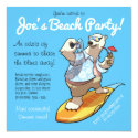 Cool Surfing Polar Bear with Cocktail Cartoon Invitation