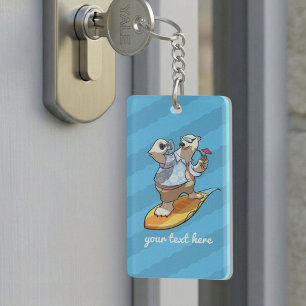 Cool Surfing Polar Bear with Cocktail Cartoon Keychain