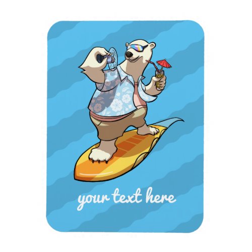 Cool Surfing Polar Bear with Cocktail Cartoon Magnet