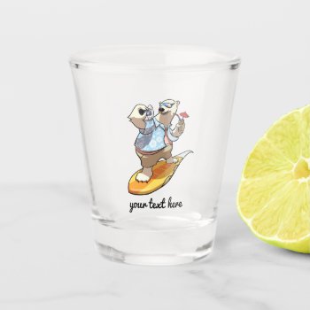 Cool Surfing Polar Bear With Cocktail Cartoon Shot Glass by NoodleWings at Zazzle