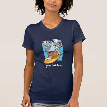 Cool Surfing Polar Bear With Cocktail Cartoon T-shirt