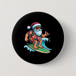 Cool Surfing Santa Christmas In July Summer Beach Button