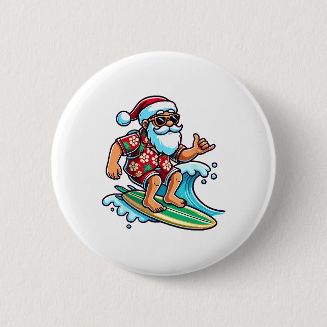Cool Surfing Santa Christmas In July Summer Beach  Button (Front)
