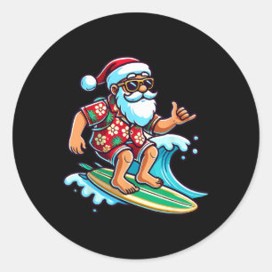 Cool Surfing Santa Christmas In July Summer Beach Classic Round Sticker