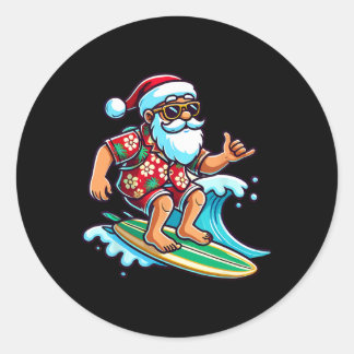Cool Surfing Santa Christmas In July Summer Beach Classic Round Sticker
