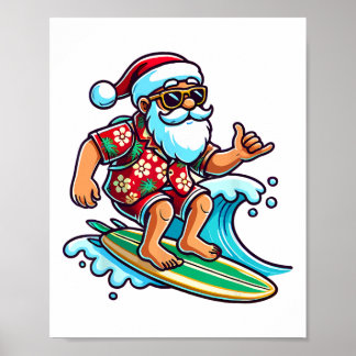Cool Surfing Santa Christmas In July Summer Beach  Poster