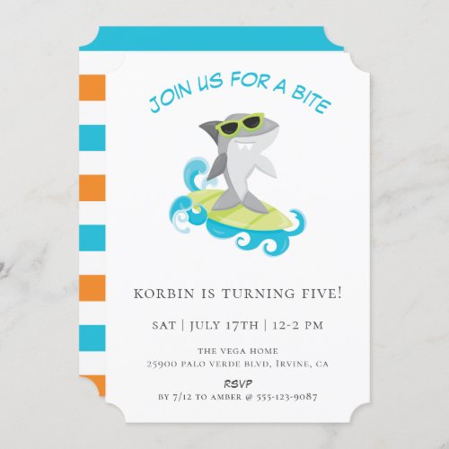 Cool Surfing Shark Birthday Party Invitation