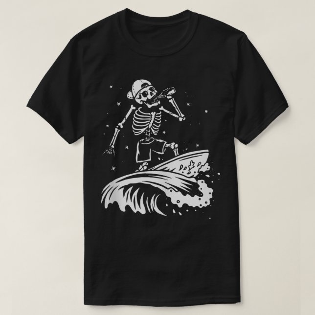 Cool Surfing Skeleton Surfer Swimmer Beach Waves W T-Shirt (Design Front)